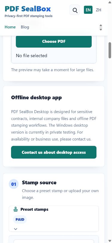 PDF SealBox PDF stamping tool on mobile
