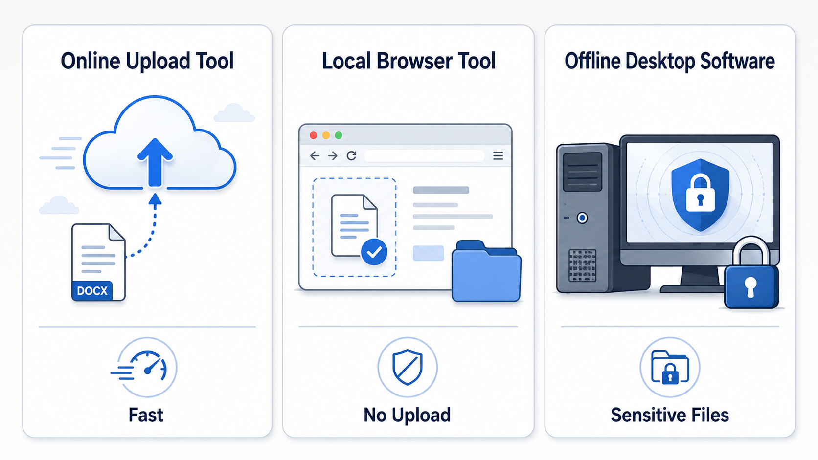 Comparison of online PDF tools, local browser tools and offline desktop software