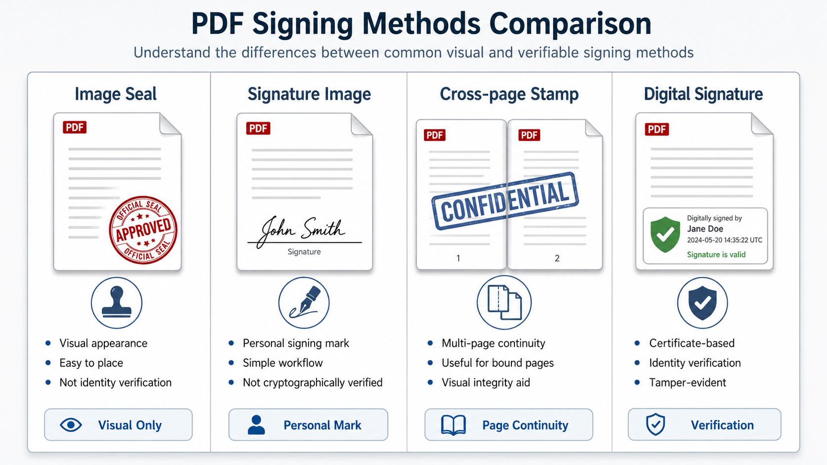 Comparison of image seal, signature image, cross-page stamp and digital signature for cross-border contracts