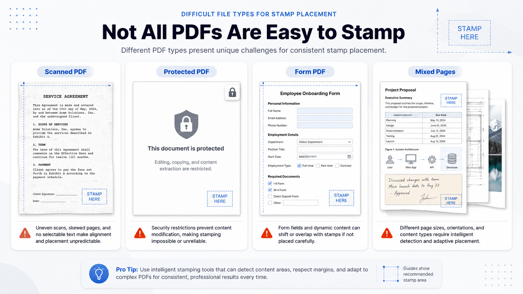 Different PDF document types that can be hard to edit or stamp
