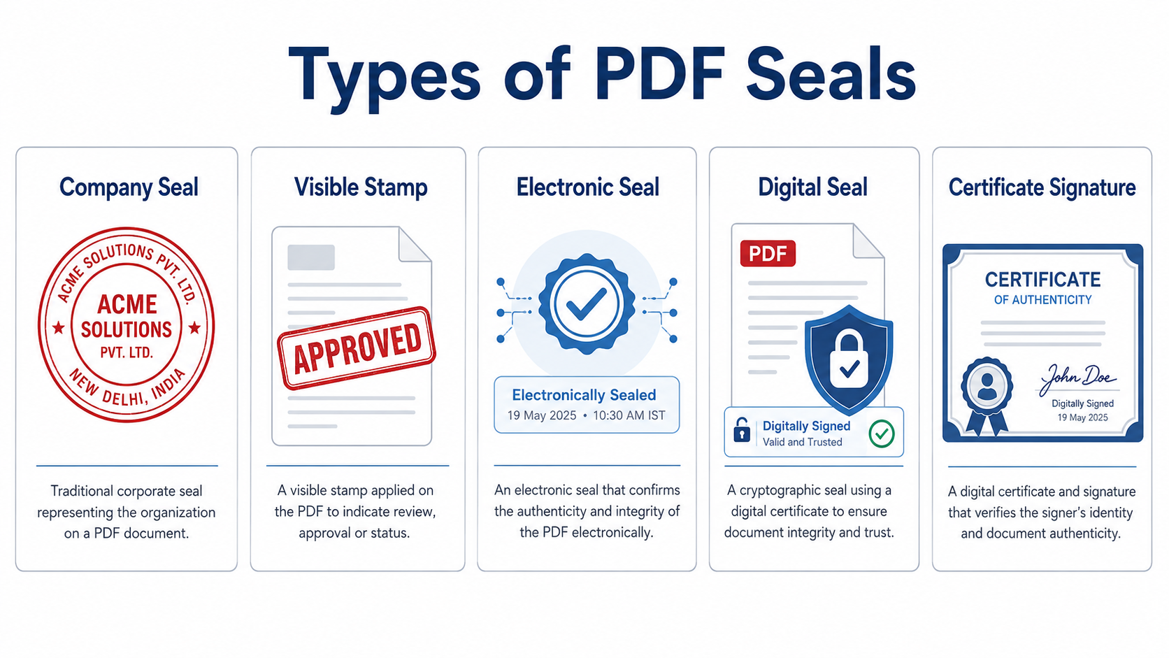 Different types of PDF seals