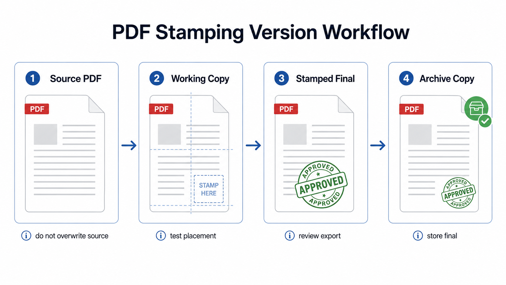 PDF 源文件、工作副本、已盖章最终版和归档副本流程